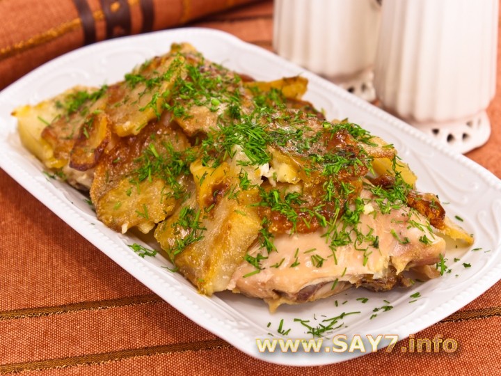 Рецепт Курица с картофелем, запеченные под майонезом