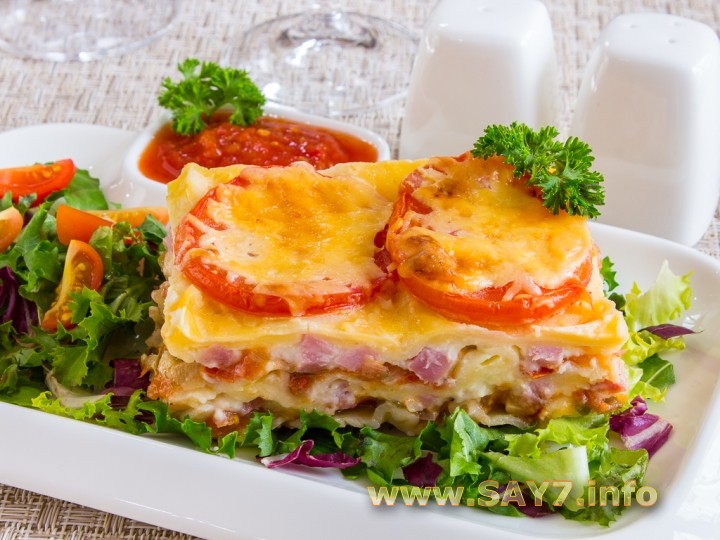 Рецепт Лазанья с помидорами, сыром и ветчиной