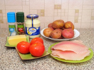 Рыба с картофелем, запеченные под майонезом. Ингредиенты