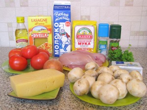 Лазанья с грибами и куриным филе. Ингредиенты