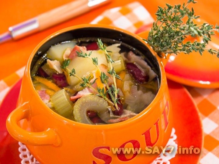 Рецепт Суп с беконом, сельдереем и фасолью