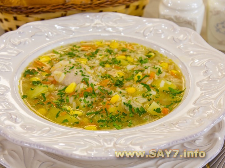 Рецепт Суп с кукурузой, рисом и курицей