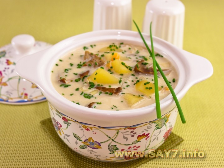 Рецепт Сырный суп с белыми грибами