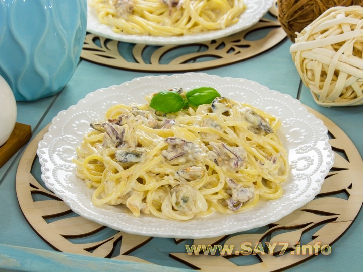 Рецепт Спагетти с морепродуктами в сливочном соусе